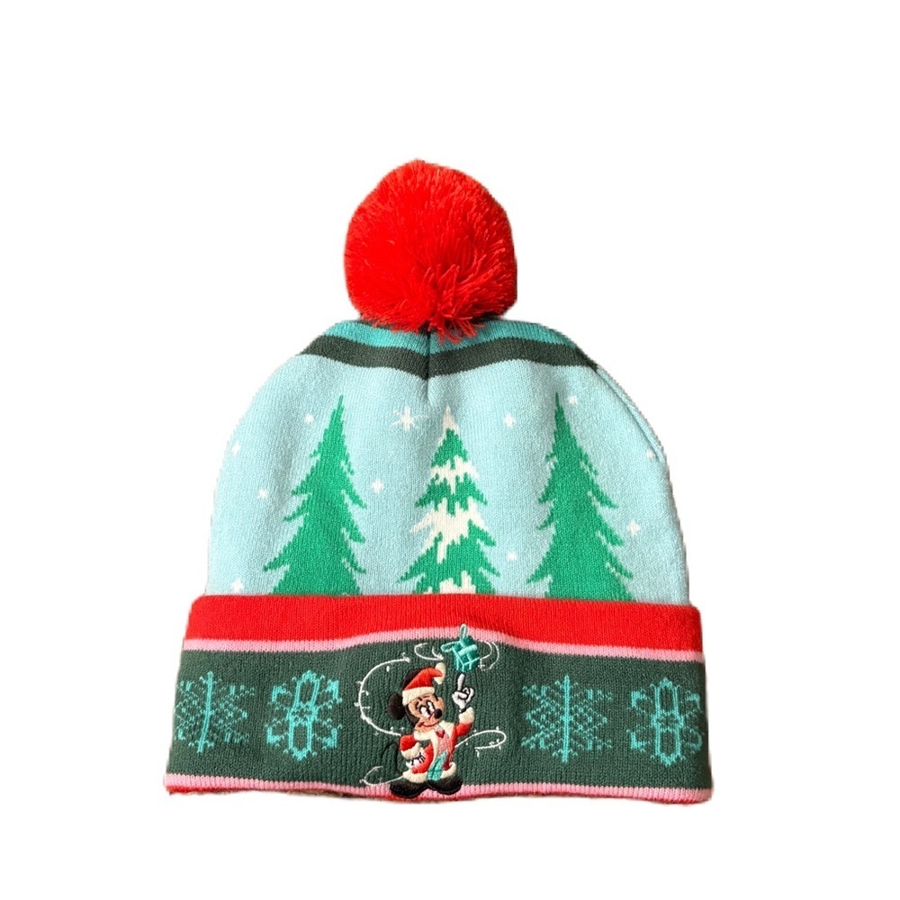 Mickey Mouse Christmas Beanie Winter Knit Pom Hat Ski Cap Blue Red Green Disney
